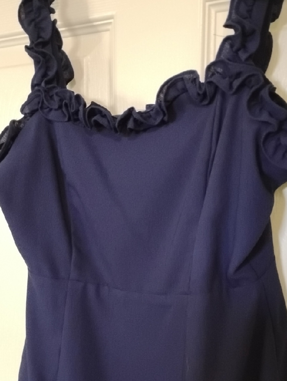 Navy Ruffle Strap Mini Dress - Picture 3 of 5